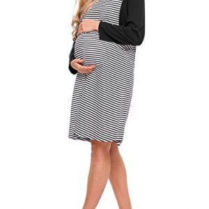 Aimado Women's Maternity Nursing Nightgown Long Sleeve Cotton Breastfeeding Nightdress S-XXL