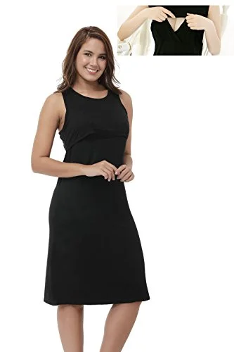 JJMG Breastfeeding Maternity Double Layered Nursing Sleeveless Black Dress