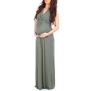 Women's Ruched Maternity and Nursing Maxi Dress with Adjustable Waist Tie in Regulars and Plus Sizes - Made in USA