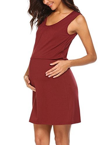 SE MIU Women Sleeveless Maternity Breastfeeding Nursing Solid Short  Pregnant Dress - Pregnant Outfits