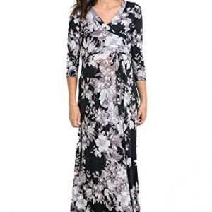 HELLO MIZ Women's Faux Wrap Maxi Maternity Dress with Belt - Made in USA