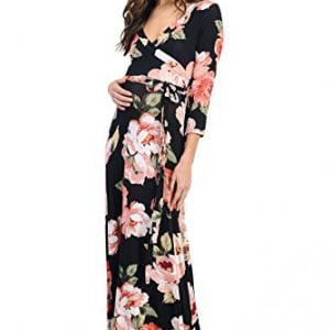 Hello MIZ Women's Maternity Maxi Dress with Waist Belt