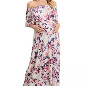 HELLO MIZ Women's Ruffle Off The Shoulder Maxi Maternity Dress - Made in USA