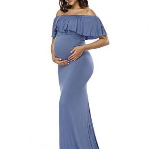 JustVH Women's Off Shoulder Ruffles Elegant Fitted Maternity Gown Slim Fit Maxi Photography Dress for Photo Shoot Dress