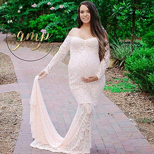 Maternity Photography Props V Neck Long Sleeve Lace Maternity Dresses for Photography - Image 2