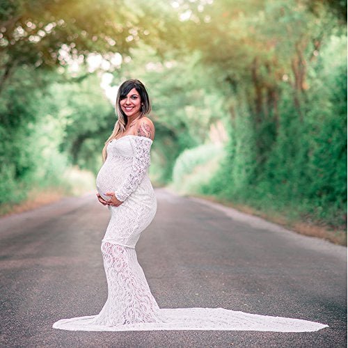 Maternity Photography Props V Neck Long Sleeve Lace Maternity Dresses for Photography - Image 5