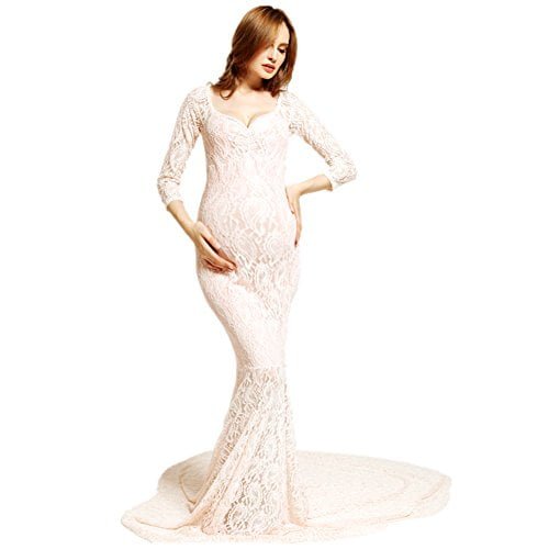 Maternity Photography Props V Neck Long Sleeve Lace Maternity Dresses for Photography